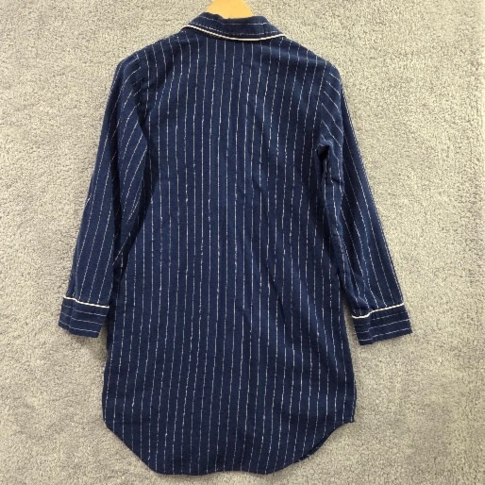 Lands End Nightgown Women's XS Blue Flannel Striped Button Up Long Sleeve Cotton - Picture 6 of 7